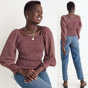 MADEWELL Lucie Bubble Sleeve Floral Cottage Garden Smocked Top Blouse
